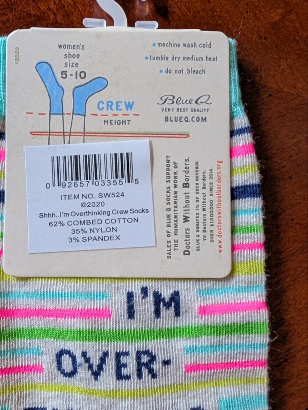 Blue Q Multicolor Striped & Text Crew Socks - Pink, Green, Blue, Yellow - Picture 2 of 10